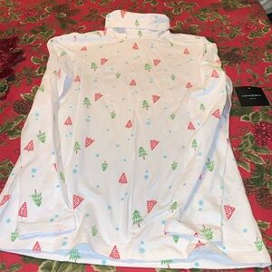 NWT Cynthia Rowley Turtle neck Sz XS.  White with Christmas Trees.